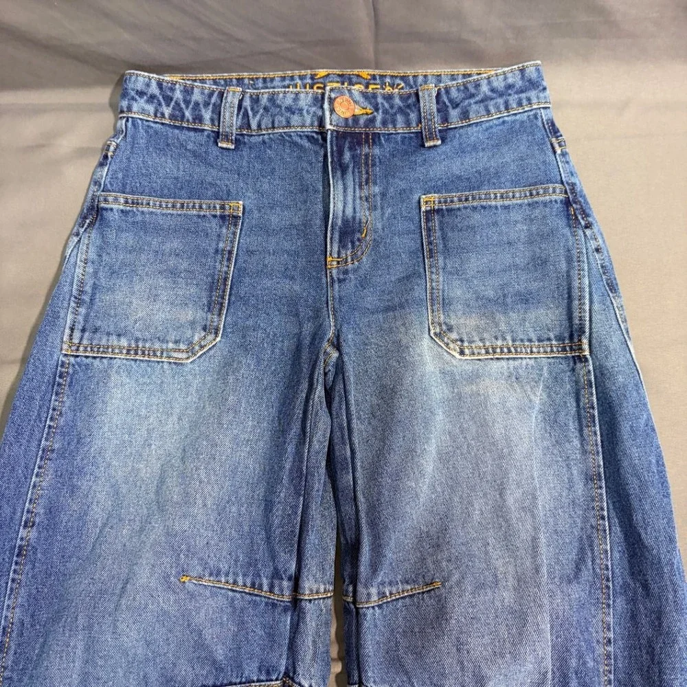 Justice Barrel Jeans Wide Leg Loose Fit Girls 12 Blue Denim Preowned Excellent